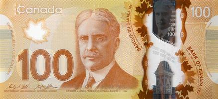 Robert Borden Portrait from Canada 100 Dollars 2011 Polymer Banknote fragment photo