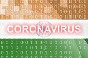 India flag and futuristic digital abstract composition with Coronavirus inscription. Covid-19 outbreak concept photo