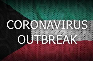 Kuwait flag and Coronavirus outbreak inscription. Covid-19 or 2019-nCov virus photo