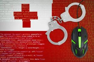 Tonga flag and handcuffed computer mouse. Combating computer crime, hackers and piracy photo