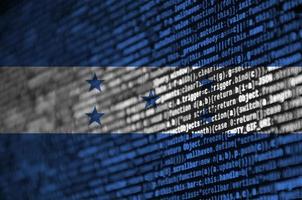Honduras flag is depicted on the screen with the program code. The concept of modern technology and site development photo