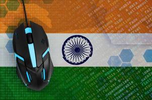 India flag and computer mouse. Digital threat, illegal actions on the Internet photo