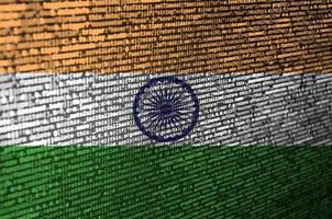 India flag is depicted on the screen with the program code. The concept of modern technology and site development photo