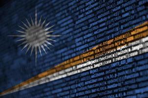 Marshall Islands flag is depicted on the screen with the program code. The concept of modern technology and site development photo