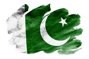 Pakistan flag is depicted in liquid watercolor style isolated on white background photo