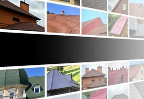 un collage de muchas fotos con fragmentos de varios tipos de techos. conjunto de imágenes con techos