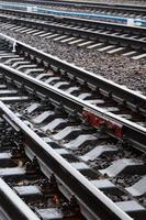 Photo fragment of the railroad tracks in the rainy weather