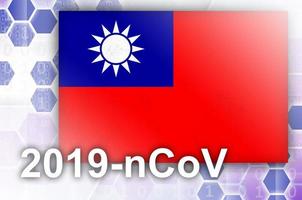 Taiwan flag and futuristic digital abstract composition with 2019-nCoV inscription. Covid-19 outbreak concept photo