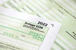 Anlage EUR - German 2022 Profit and Loss Statement and Asset List or Working Capital Statement close up. The concept of taxation and accountant paperwork Germany photo