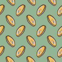 Golden coins , seamless pattern on a green background. vector