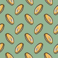 Golden coins , seamless pattern on a green background. vector