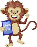 Monkey with thank you sign, illustration, vector on white background.