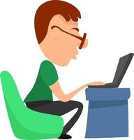 hombre escribiendo en la computadora portátil, ilustración, vector sobre fondo blanco