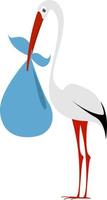 Stork with baby, illustration, vector on white background