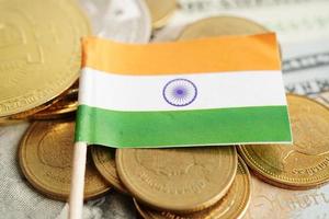 Stack of coins money with India flag, finance banking concept photo