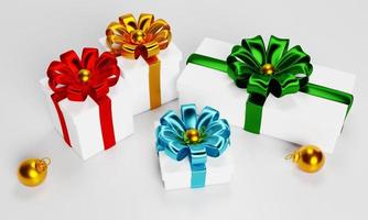 caja de regalo blanca mínima con decoración navideña en renderizado 3d foto