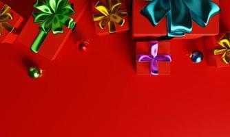 fondo de vista superior abstracto con caja de regalo roja en renderizado 3d. 3d render fondo de navidad foto