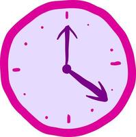 Pink clock, illustration, vector on white background.