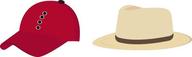 sombrero y gorra, ilustración, vector sobre fondo blanco.