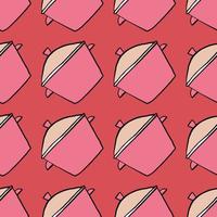 Pink saucepan  ,seamless pattern on red background. vector