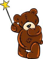 Bear with magic wand , illustration, vector on white background