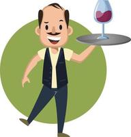 hombre sirviendo vino, ilustración, vector sobre fondo blanco.