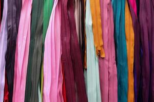 vista detallada de las muestras de telas y tejidos de diferentes colores que se encuentran en un mercado de tejidos foto