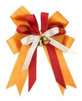 Orange ribbon and bow Isolated on white background with clipping path photo