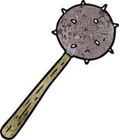 Retro grunge texture cartoon medieval mace vector