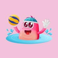 Cute pink monster playing waterpolo vector