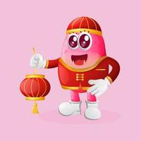 Cute pink monster celebrate chinese new year vector