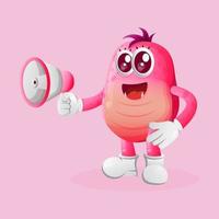 Cute pink monster holding megaphone vector