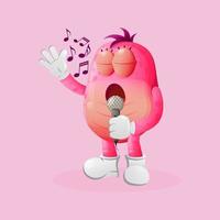 Cute pink monster singing, sing a song vector