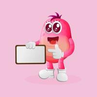 Cute pink monster holding billboards, sign board vector