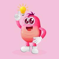 Cute pink monster got an idea, bulb idea, inspiration vector