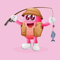 Cute pink monster fishing vector