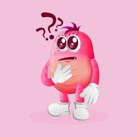 Cute pink monster asking questions vector