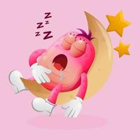 Cute pink monster sleeping, sleeping on the moon vector