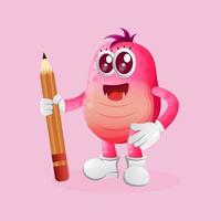 Cute pink monster holding pencil vector