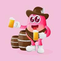 lindo monstruo rosa celebra el oktoberfest con cerveza vector