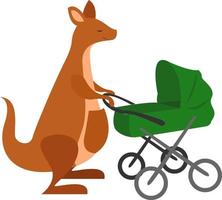 Kangaroo with baby, illustration, vector on white background.