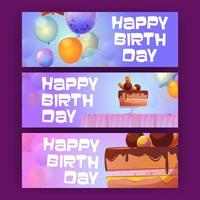 conjunto de banners de invitación de dibujos animados de feliz cumpleaños vector