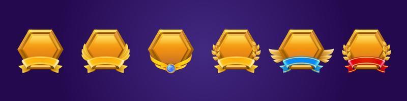 Golden game level ui icons, empty gold hexagon vector