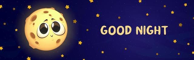 banner de dibujos animados de buenas noches con linda luna y estrellas vector