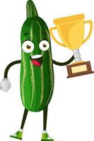 Cucumber with trophy, illustration, vector on white background.