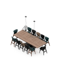 renderização 3d de perspectiva de conjunto de mesa isométrica png