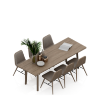 renderização 3d de perspectiva de conjunto de mesa isométrica png