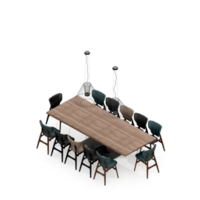 renderização 3d de perspectiva de conjunto de mesa isométrica png