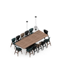 renderização 3d de perspectiva de conjunto de mesa isométrica png