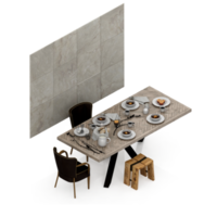 renderização 3d de perspectiva de conjunto de mesa isométrica png